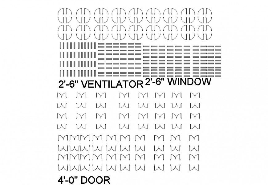 Ventilators, doors and windows blocks cad drawing details dwg file