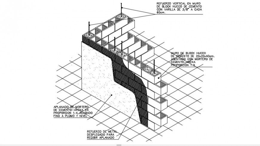 vertical reinforcement wall blocks cad file