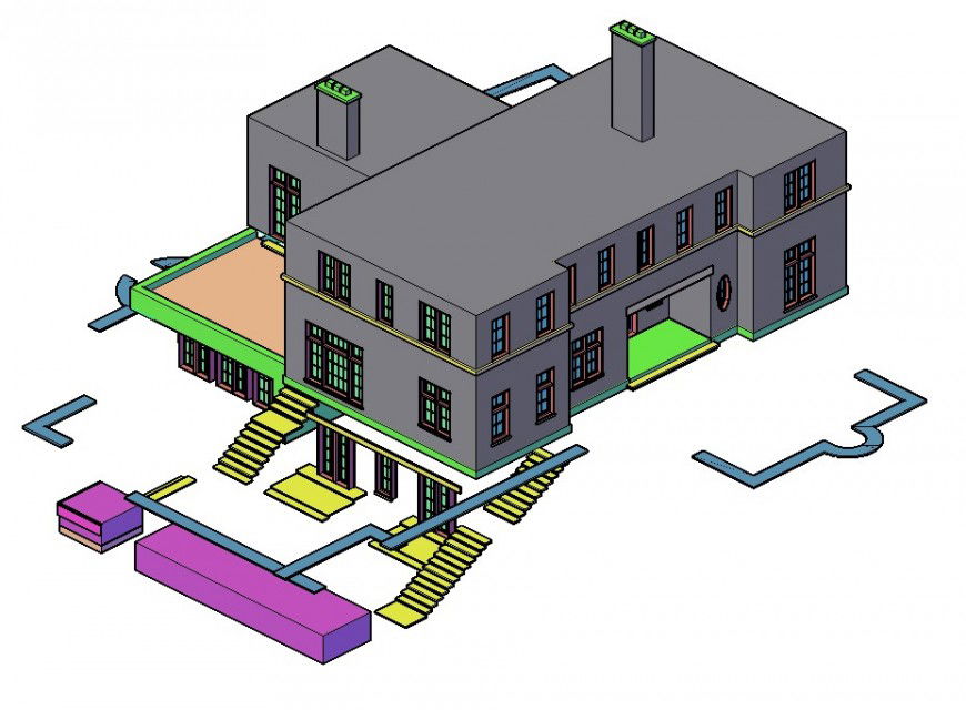 Vidal two story house 3d model cad drawing details dwg file