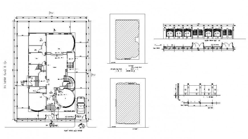 Villa building architecture layout plan and gate cad drawing details dwg file