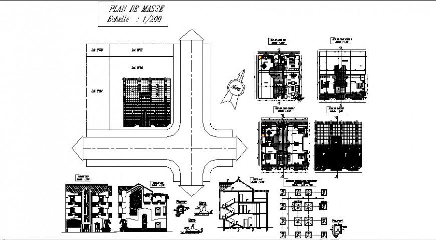 Villa building elevation, foundation plan, floor plan and auto-cad drawing details dwg file