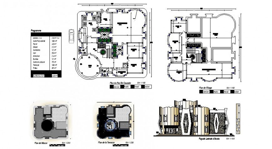 Villa duplex main elevation and floor plan cad drawing details dwg file