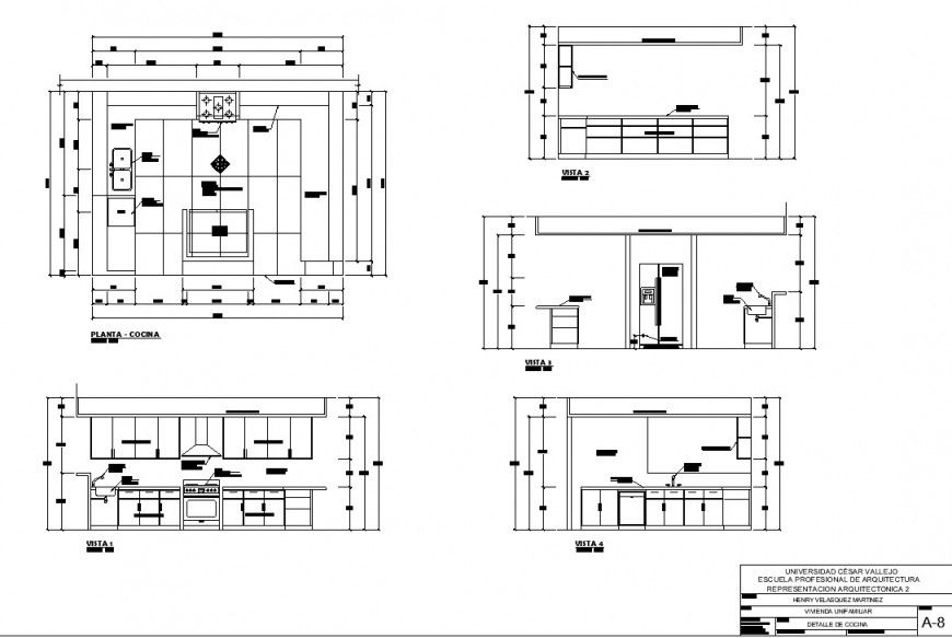 Villa kitchen design detail drawing in dwg file.