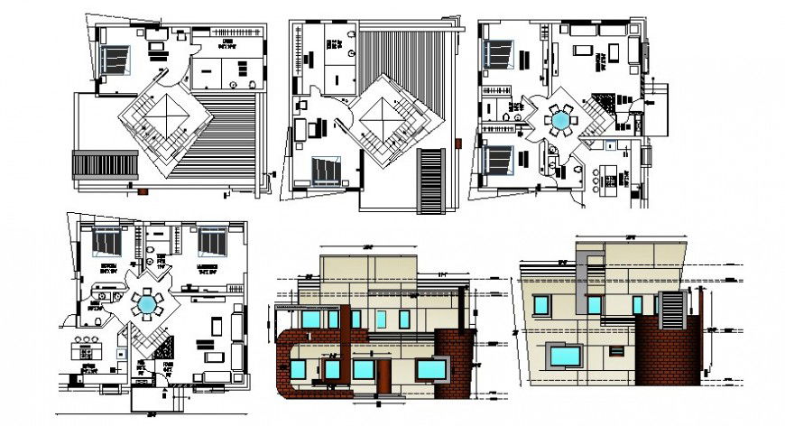 Villa main floor plan and elevation in auto cad file