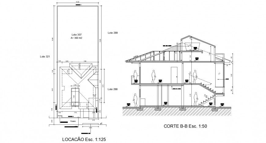 Villa plan and section drawing detail in dwg AutoCAD file.