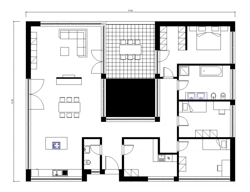 Villa plan design with architecture detail dwg file