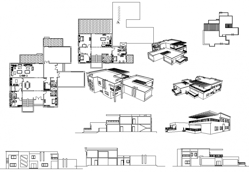 Villa project with isometric view in dwg file.