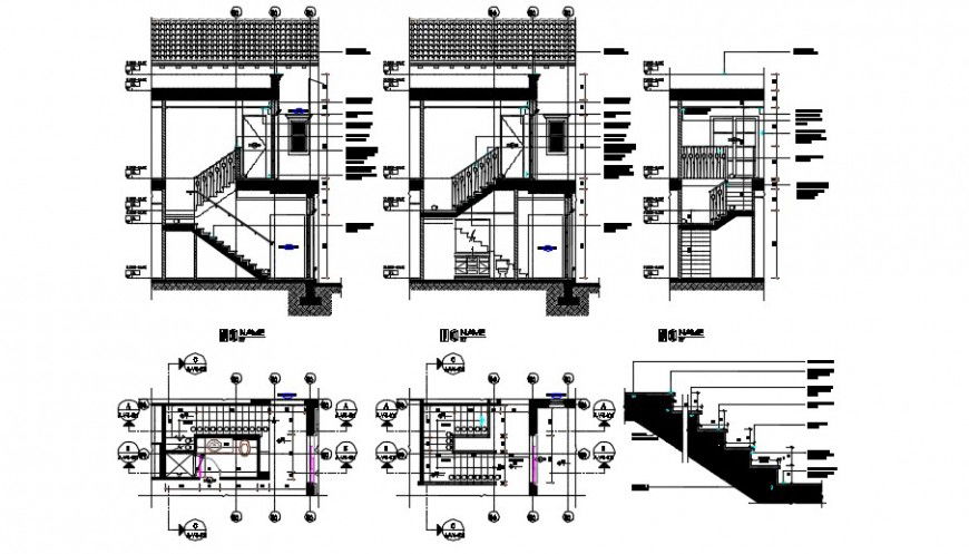Villa staircase side view detailing section dwg file