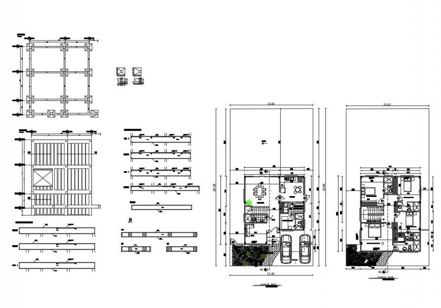 Villa two-level floor plan and foundation plan cad drawing details dwg file