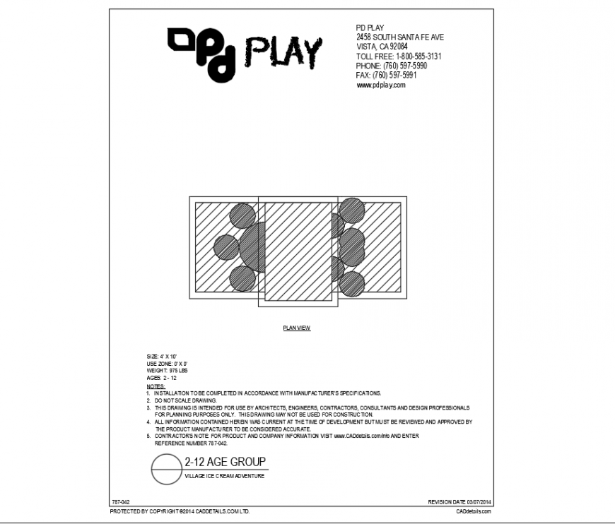 Village ice cream adventure park plan and landscaping details dwg file