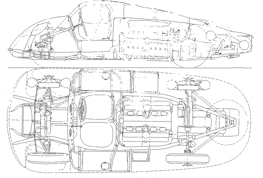 Vintage car mechanical drawing in dwg AutoCAD file.