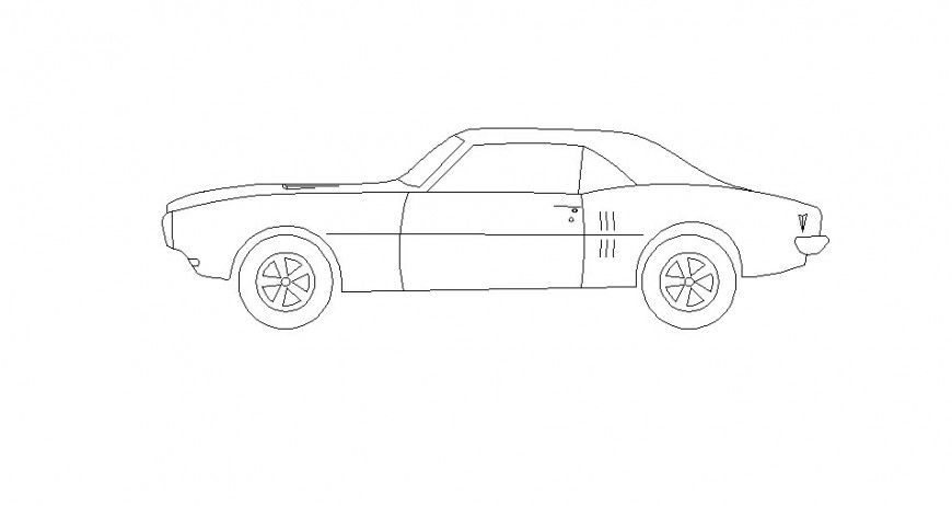 Vintage car side elevation 2d block cad drawing details dwg file
