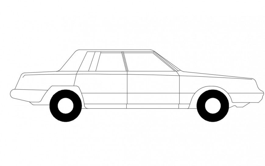 Vintage car side elevation drawing 2d block details dwg file