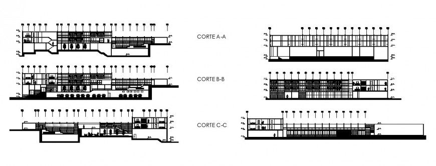 Vintage hotel-multi-story all sided elevation and section cad drawing details dwg file