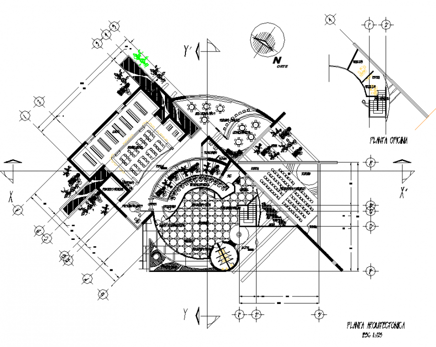Visual information center 2levels volumetric architecture plan autocad file