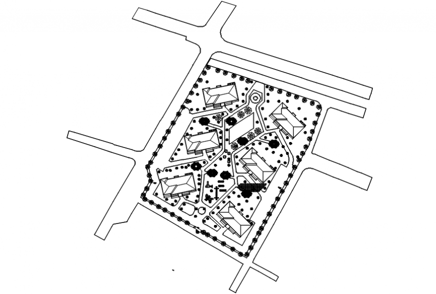 Vivinda social houses site plan and landscaping details dwg file