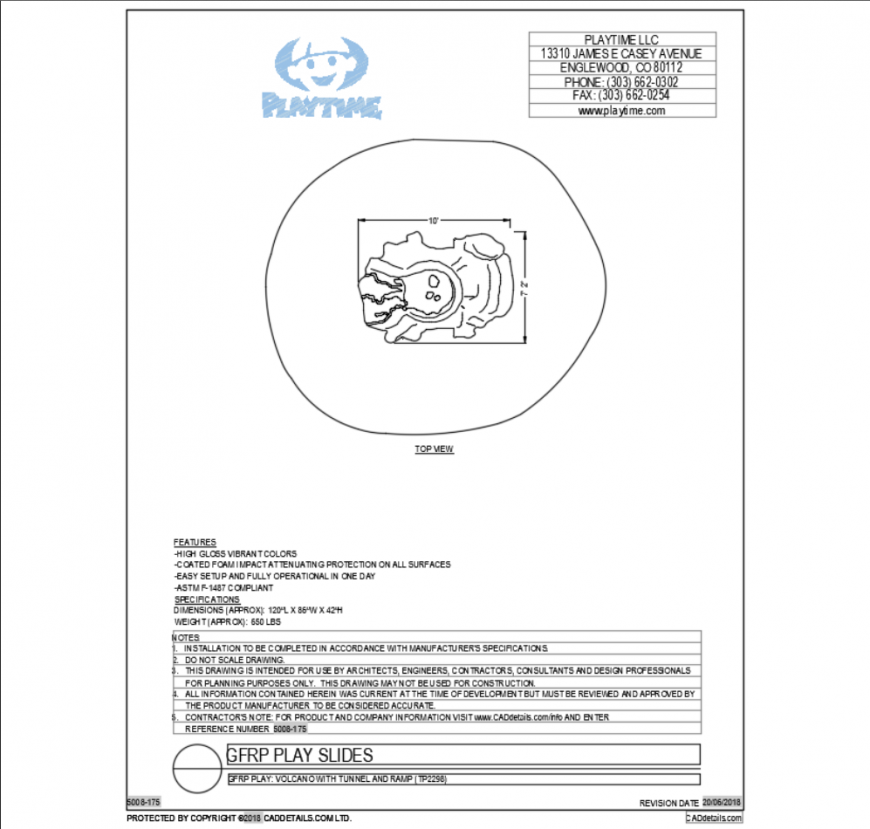 Volcano with tunnel and ramp of garden equipment details dwg file