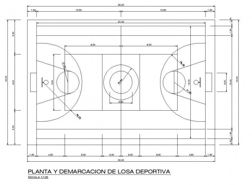 Volley ball court plan detail drawing in dwg file.