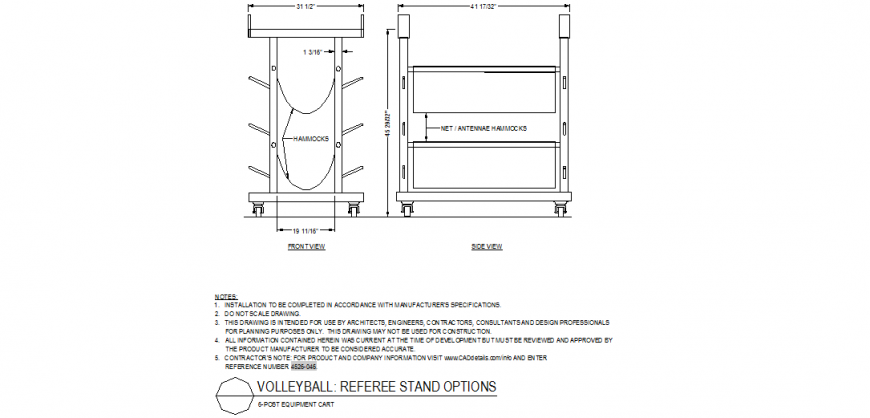 Volley ball court referee stand position equipment storage detail plan dwg file