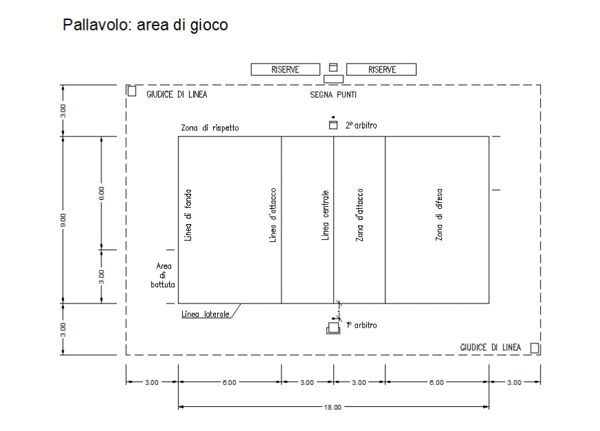Volleyball ground measures cad drawing details dwg file