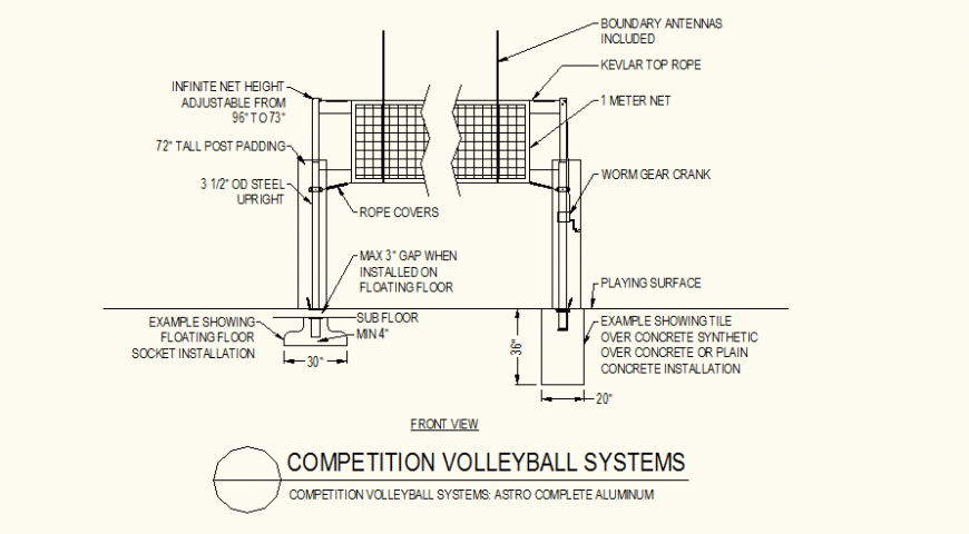 Volleyball system detail plan and elevation layout file