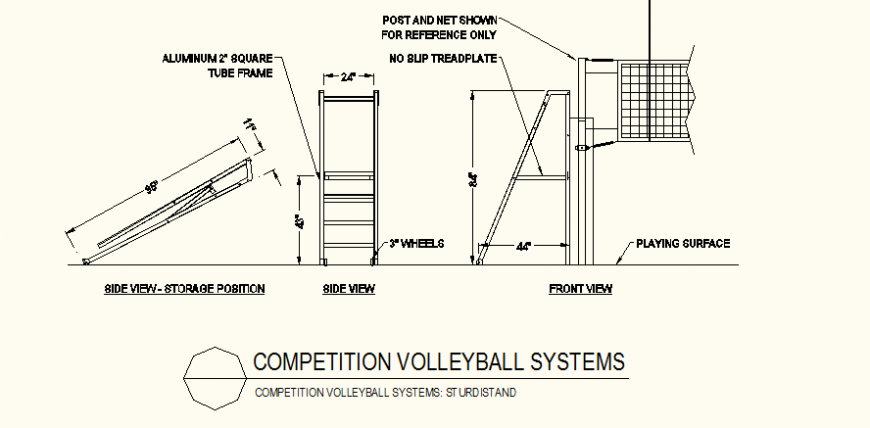 Volleyball system plan and elevation detail dwg file