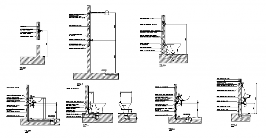 w.c and urinal section detail drawing in dwg file.