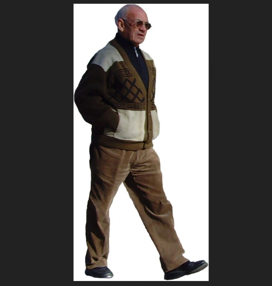 Walking old person detail elevation 3d model layout JPEG file