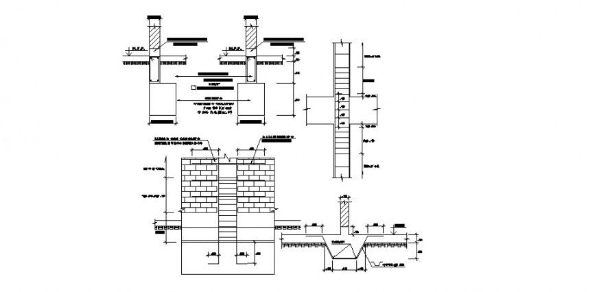 Wall and column detail of construction view in AutoCAD file