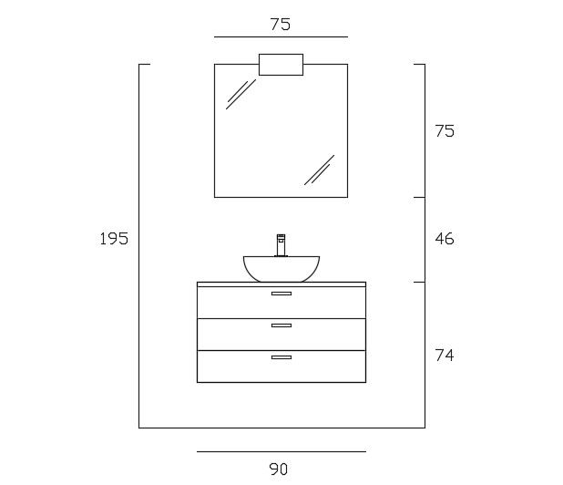 wall Mounted Wash Basin With Cabinet And Mirrior CAD Drawing