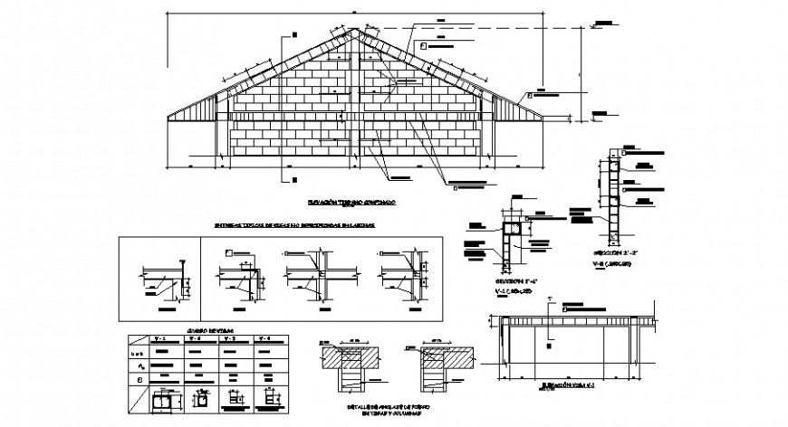 Wall and beam elevation with construction detail in auto cad