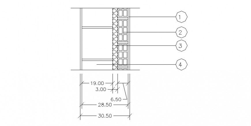 Wall and cover with floor area construction view in AutoCAD file