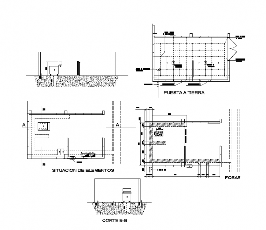 Wall and its support with construction design with plan and section dwg file