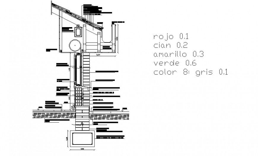 Wall and roof section detail 2d view CAD construction block layout autocad file