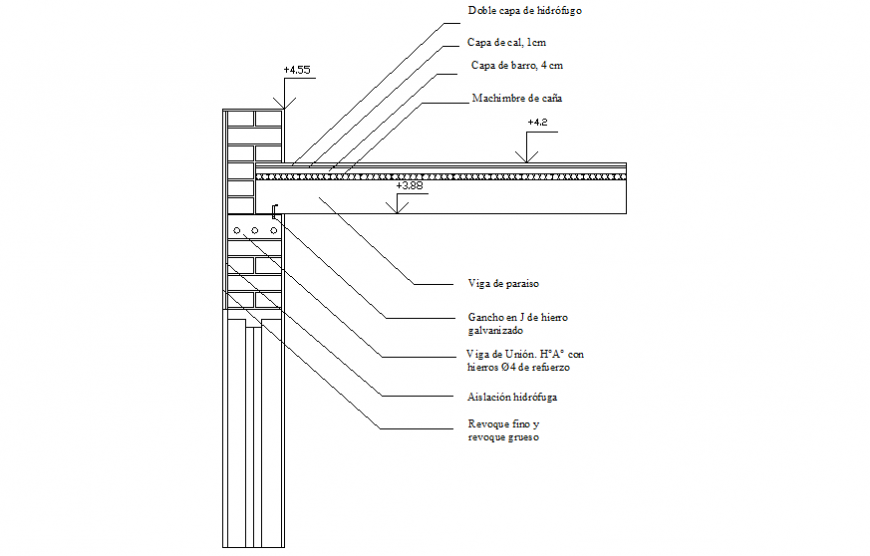 Wall and roof section plan autocad file