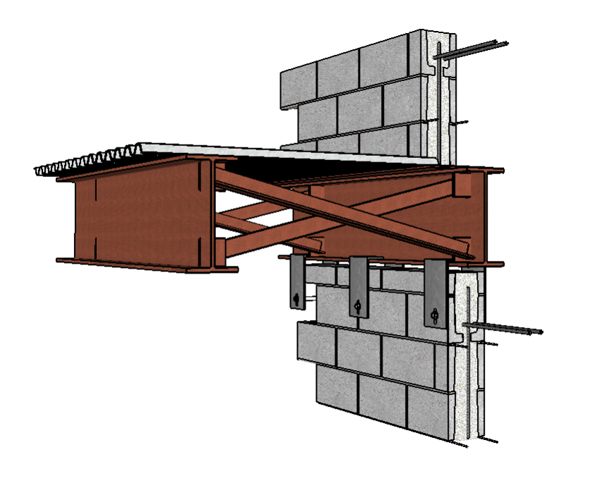 Wall and roofing structure detail elevation 3d model sketch-up file