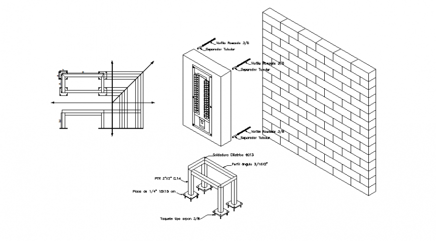 Wall and support area detail with construction in auto cad