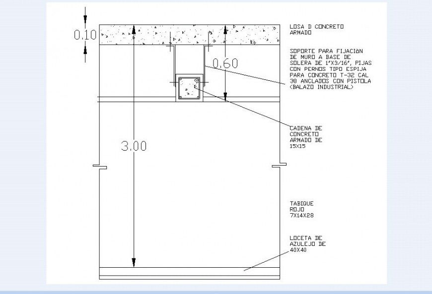 Wall and table combine construction detail in auto cad file