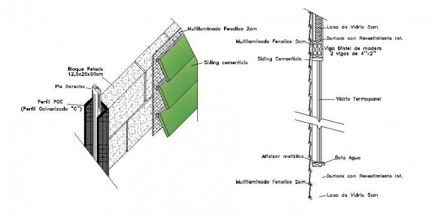 Wall block constructive structure with footing cad drawing details dwg file