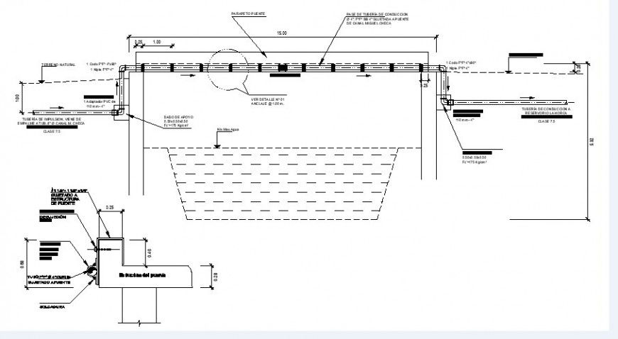 Wall block section and 2d constructive structure details dwg file