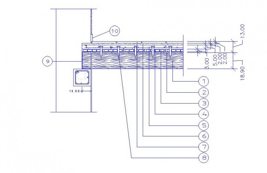 Wall block single constructive structure cad drawing details dwg file