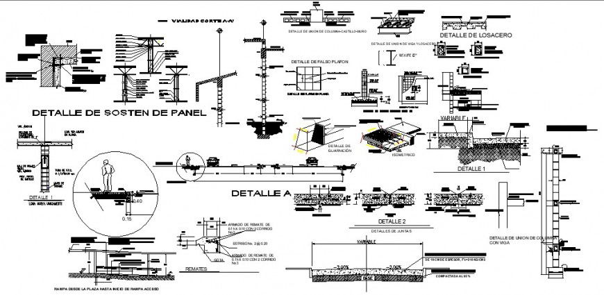 Wall construction and constructive structure details for restaurant dwg file
