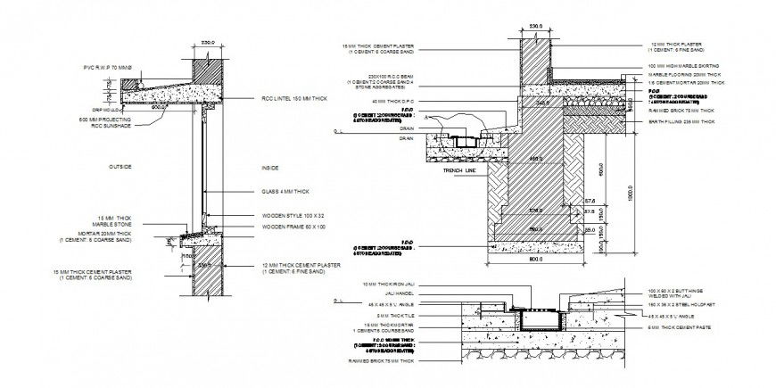 Wall construction drawing details with foundation and seel dwg file