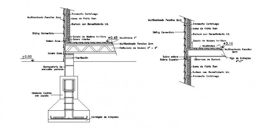 Wall construction with footing structure auto-cad drawing details dwg file