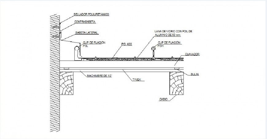 Wall construction with wooden structure cad drawing details dwg file