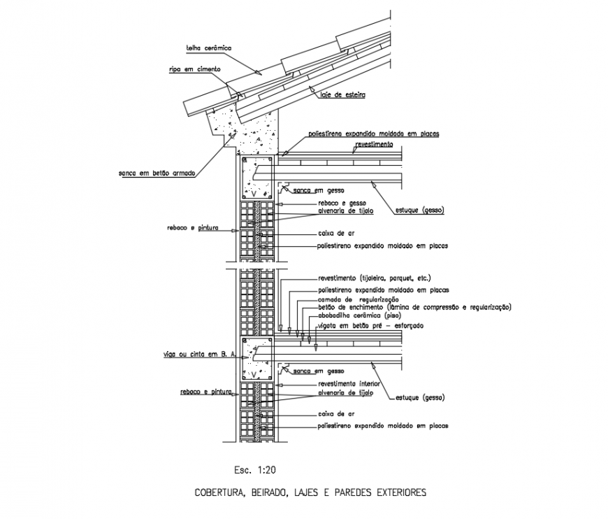 Wall covered mezzanine constructive and sectional details dwg file