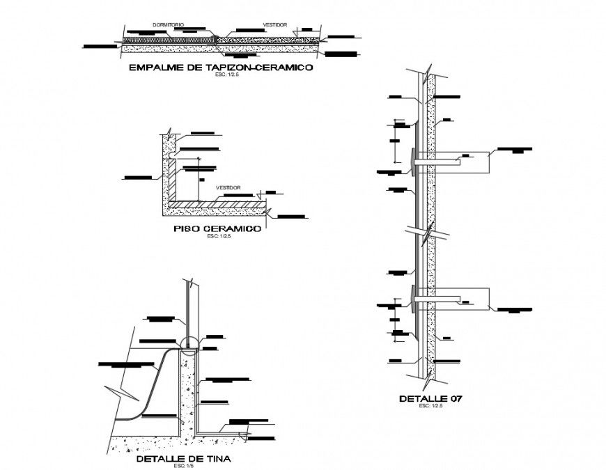 Wall cut out sections details and concrete masonry units dwg file