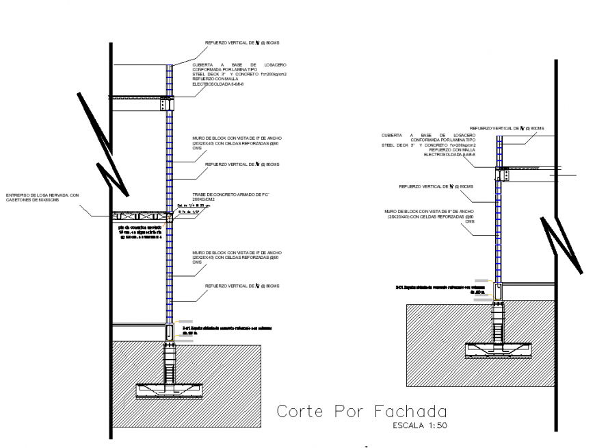 Wall detail section and elevation 2d view layout file