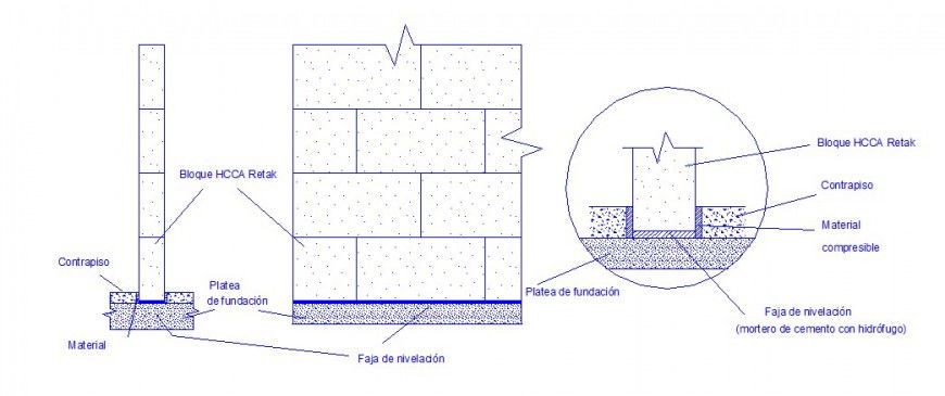 Wall elevation with concrete block and detail in AutoCAD file