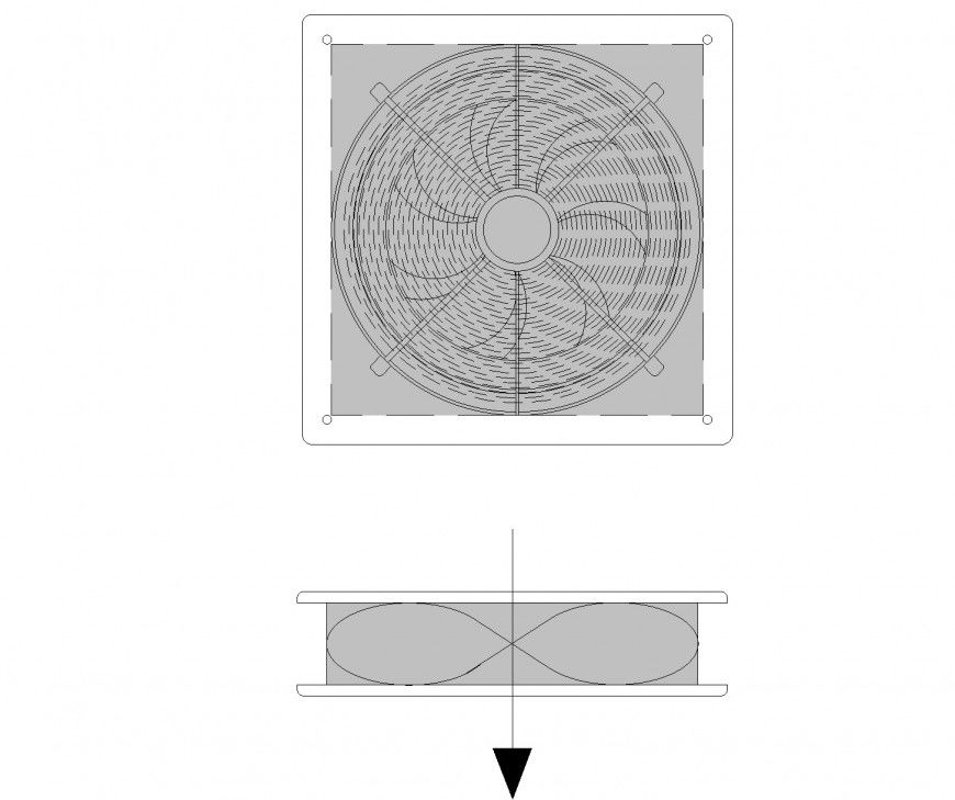 Wall fan plan elevation layout with dimensions and details DWG File